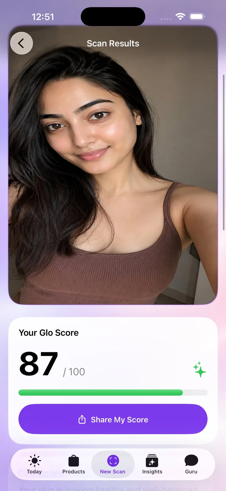 GloSkin app screen one.