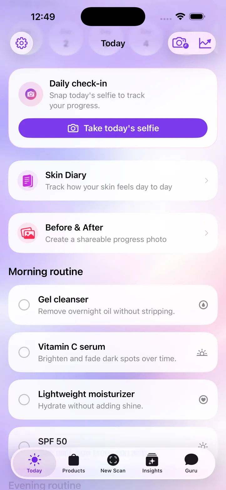 GloSkin app screen two.